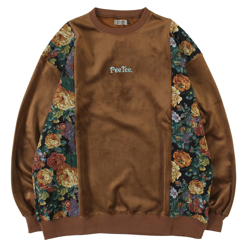 PeeTee. (ピーティー) “VELOR FLOWER CREW NECK”